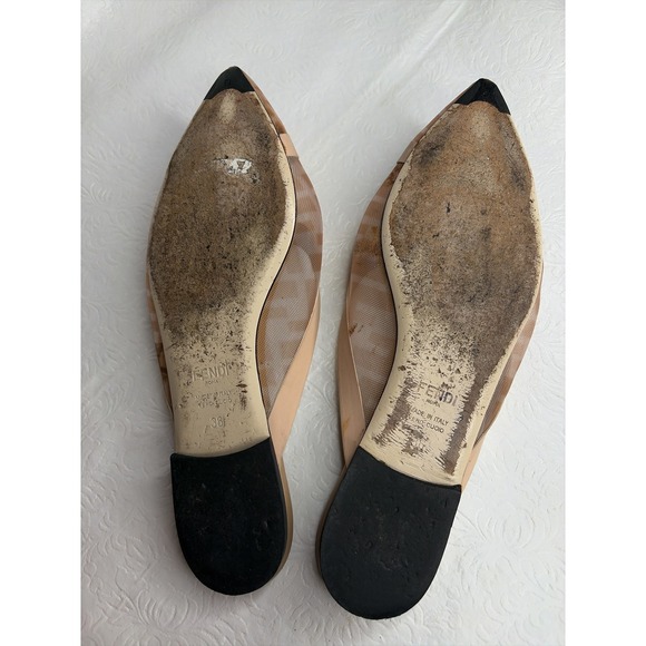 Fendi Colibrì FF Mesh Pointed-Toe Flat Mules Nude Leather‎ EU 36 / US 6 - Picture 5 of 8